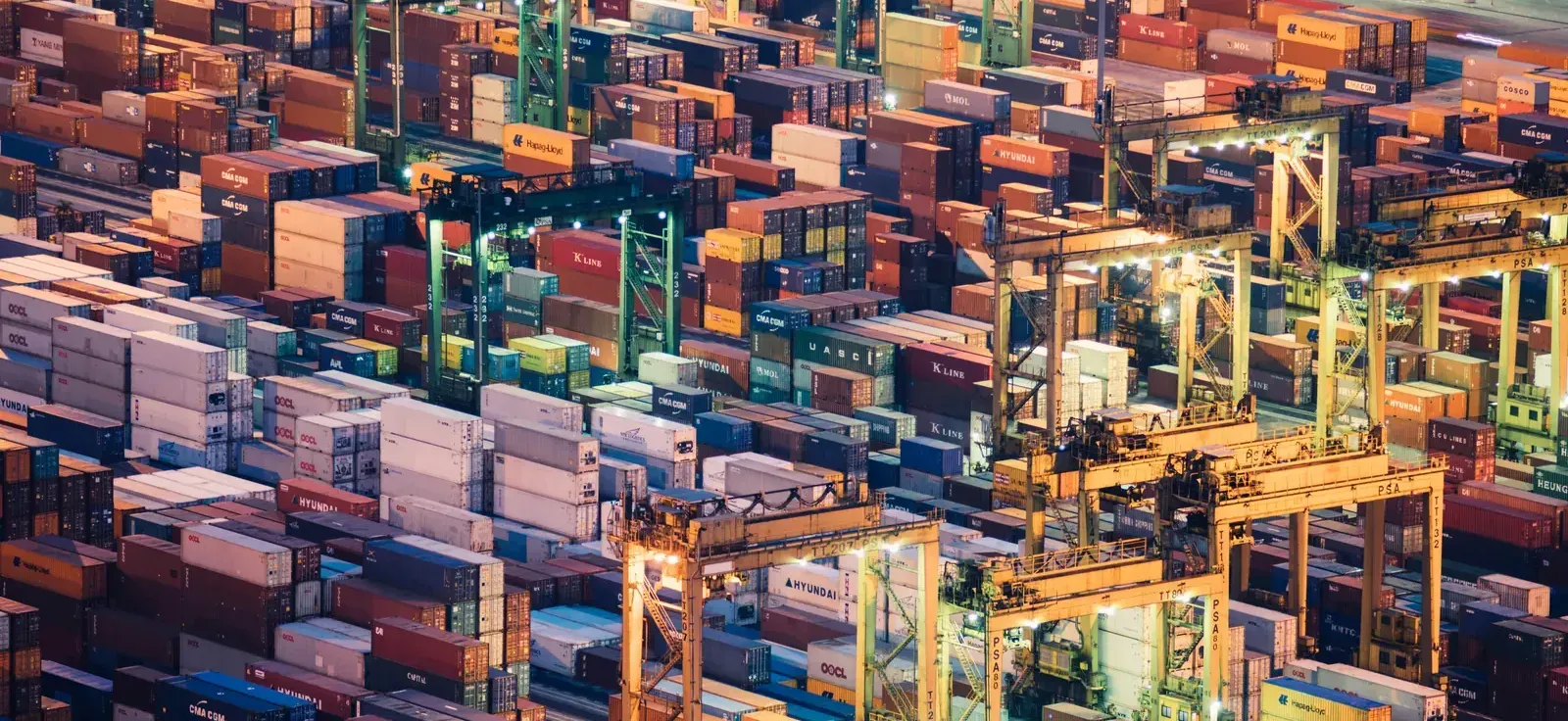 Container yard and gantry cranes at the port